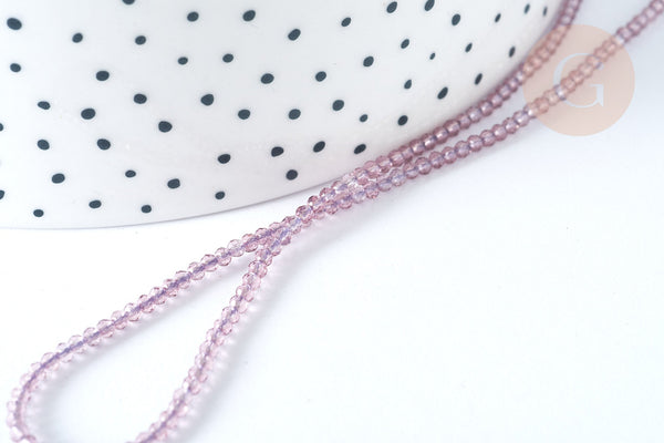 Perle ronde verre facettée irisée transparente violet clair 2mm, fourniture DIY, x1 de 37cm (G7333)