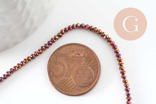 Perle ronde verre facettée multicolore irisée 2mm, fil de 35cm x1 (G7456)