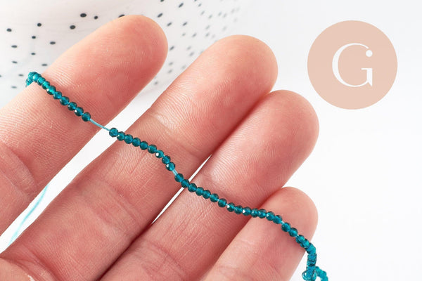 Perle ronde verre facettée transparente bleu ciel 2mm, fourniture création de bijoux DIY,fil de 37 cm, x1 (G7447)