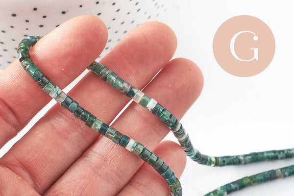 Perle rondelle agate mousse, perle agate ,agate mousse naturelle, perle pierre, 4mm, fil de 160 perles, x1 (G3017)