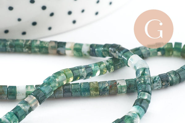 Perle rondelle agate mousse, perle agate ,agate mousse naturelle, perle pierre, 4mm, fil de 160 perles, x1 (G3017)