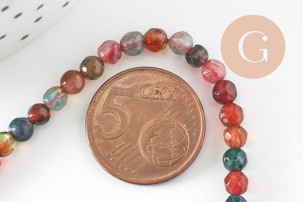 Perle rondelle agate multicolore,perle agate naturelle ,pierre naturelle,perle facette,4mm,fil de 37cm, x1 (G6849)