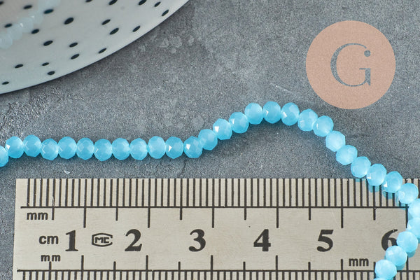 Perle rondelle cristal imitation jade bleu ciel 3mm ,création bijoux DIY, fil de 36 cm, x1 (G6931)