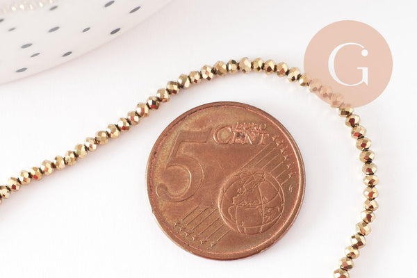 Perle rondelle cristal or 2x1.5mm x1 fil de 35cm (G6138)