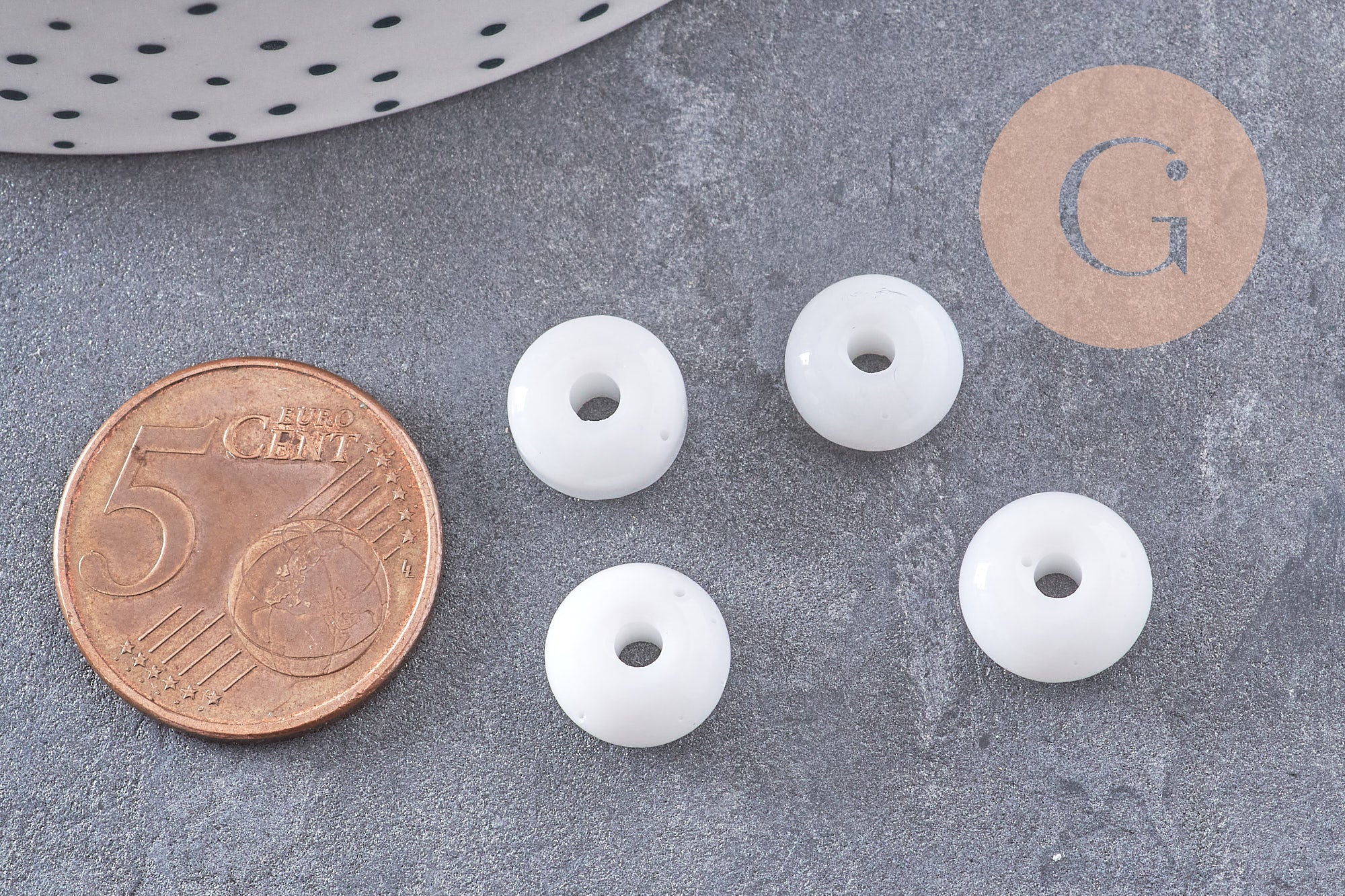 Perle rondelle donut verre opaque blanc, perles rondelles verre pour vos créations de bijoux et bracelet,3-5x9mm, x 20 (G4847)