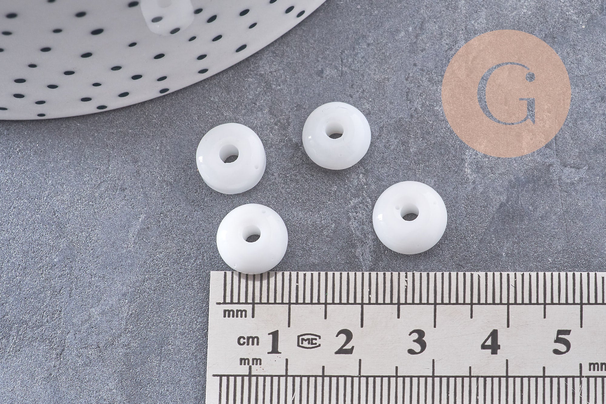 Perle rondelle donut verre opaque blanc, perles rondelles verre pour vos créations de bijoux et bracelet,3-5x9mm, x 20 (G4847)