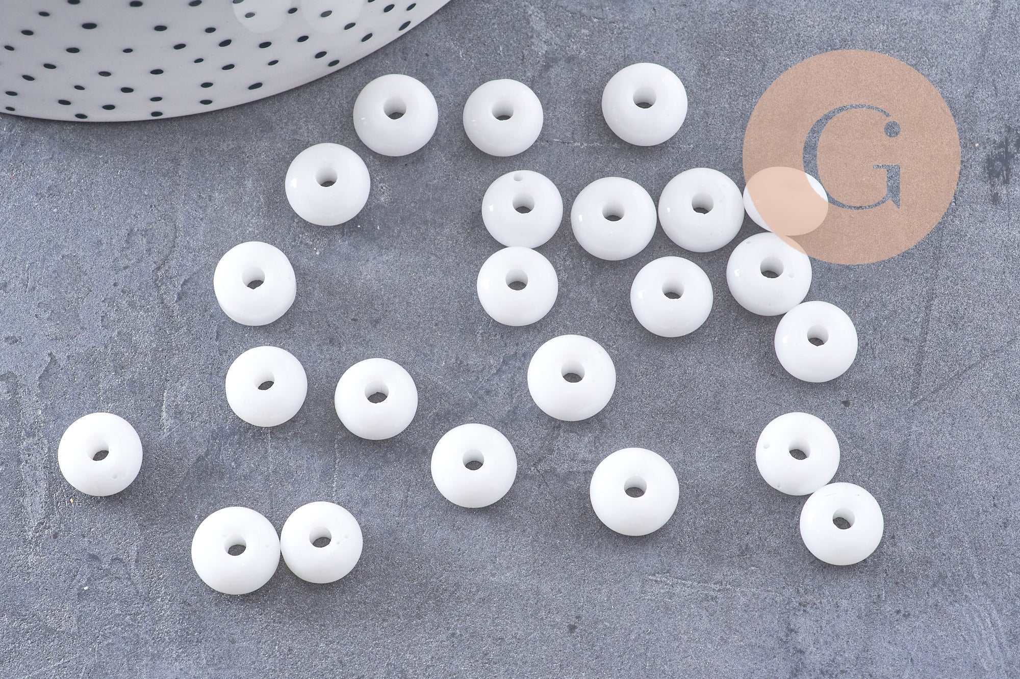 Perle rondelle donut verre opaque blanc, perles rondelles verre pour vos créations de bijoux et bracelet,3-5x9mm, x 20 (G4847)