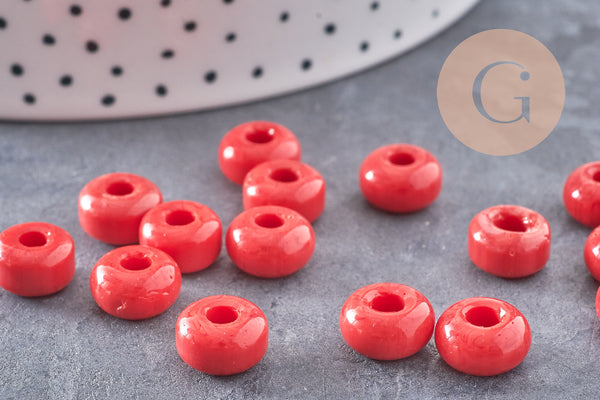 Perle rondelle donut verre opaque rouge, perles reondelles verre pour vos créations de bijoux et bracelet,3-5x9mm, x 20 (G4597)