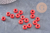Perle rondelle donut verre opaque rouge 3-5x9mm, x 20 (G4597)