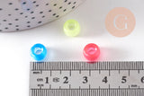 Perle rondelle en plastique translucide phosphorescente multicolore 9mm, x50 (G6404)