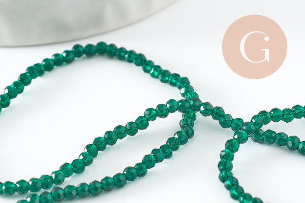 Perle rondelle en verre transparente facettée vert foncé 2mm perles facettées,bijoux fantaisie, fil de 29cm, x1 (G6947)