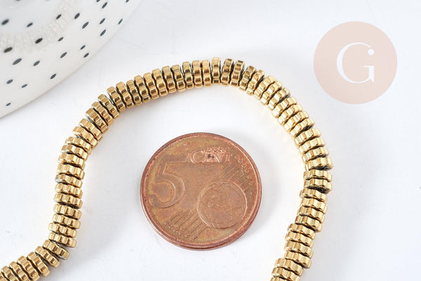 Perle rondelle fleur hématite dorée 18K 5mm, perle hématite non magnétique pour pierre, fil de 39.8cm x1 (G8499)