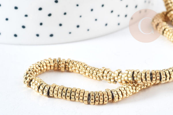 Perle rondelle fleur hématite dorée 18K 5mm, perle hématite non magnétique pour pierre, fil de 39.8cm x1 (G8499)