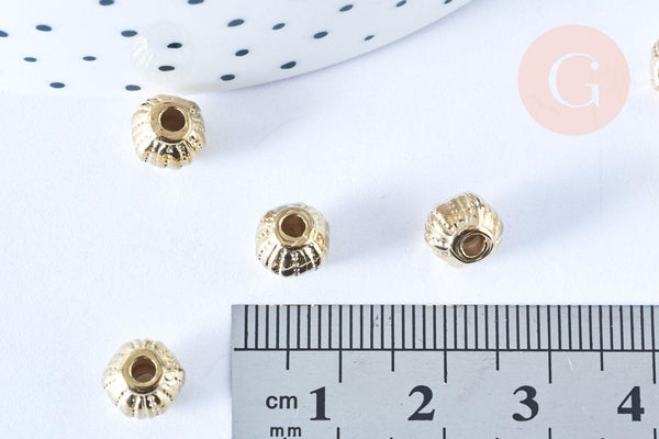 Perle rondelle gravée en plastique doré 8mm, x50 perles (G6432)