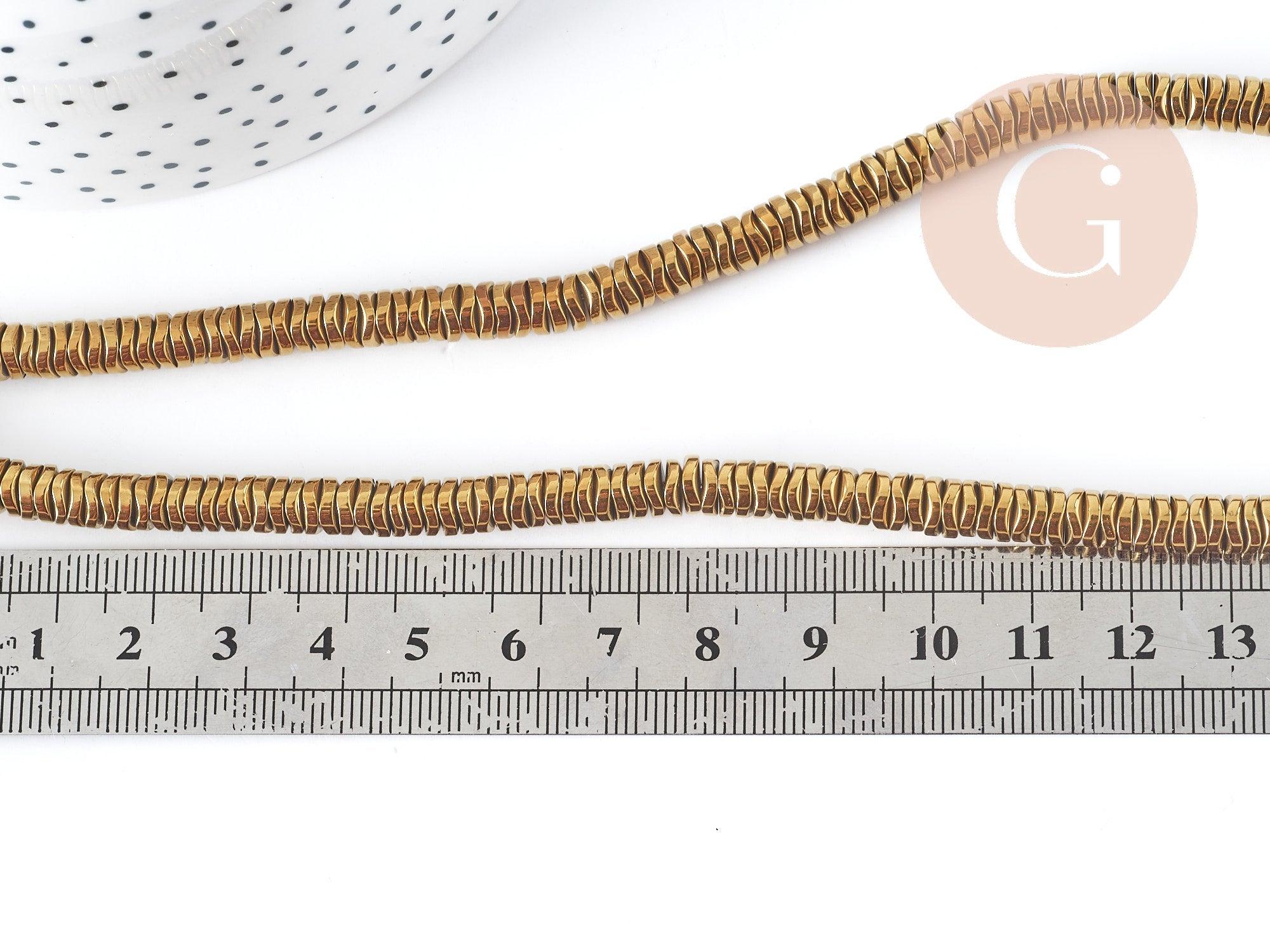 Perle rondelle heishi Ondulée hématite de synthèse dorée 6mm, x1 fil de 40cm (G8977)