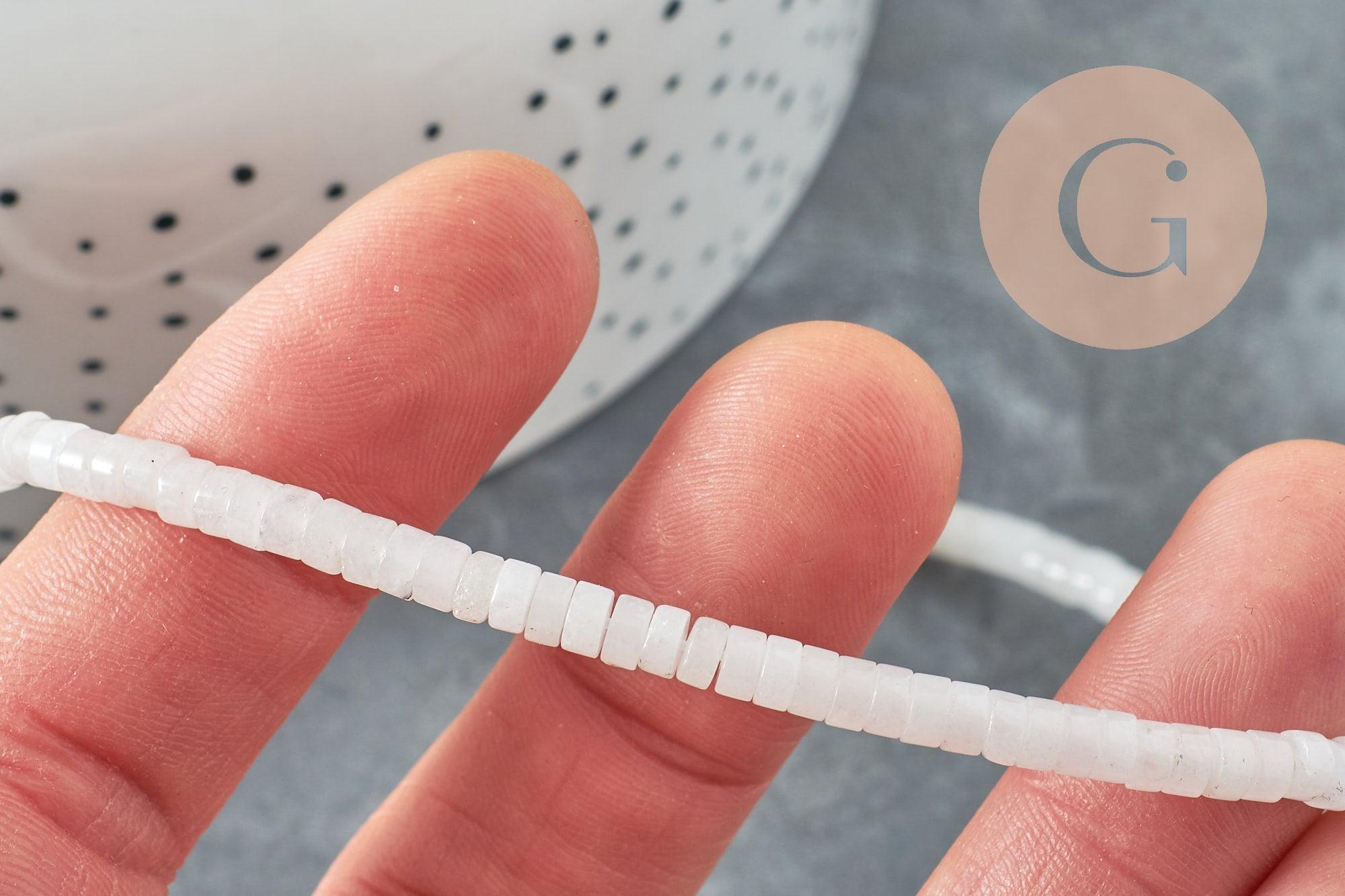 Perle rondelle heishi jade naturel blanc 4.5x2.5mm, x1 fil de 39cm (G5826)