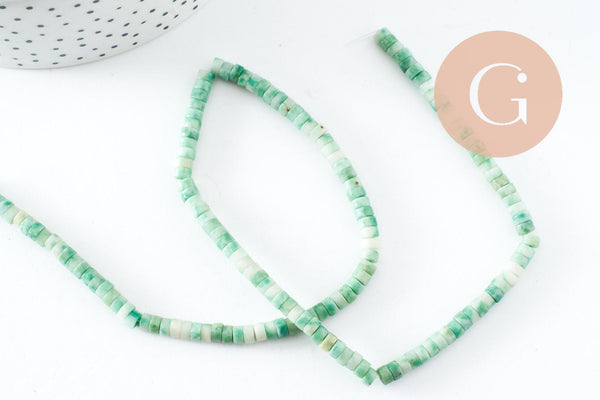 Perle rondelle heishi jade naturel vert 4.5mm, x1 fil de 40cm (G2701)