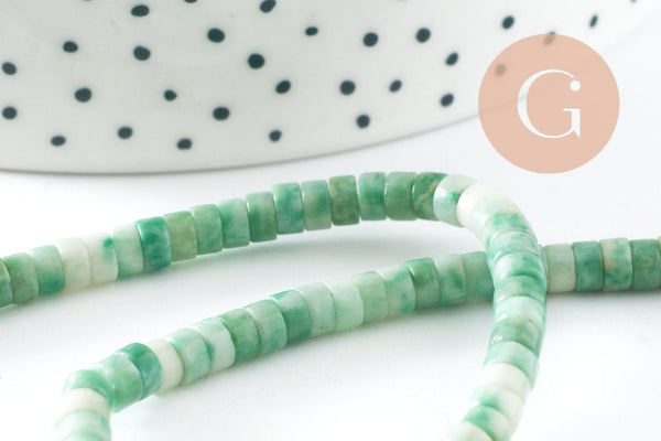 Perle rondelle heishi jade naturel vert 4.5mm, x1 fil de 40cm (G2701)