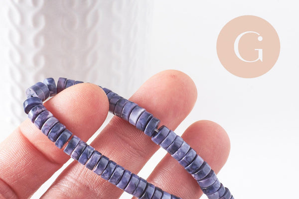 Perle rondelle heishi pierre teintée bleu ardoise foncé, perle minerai fer naturelle, perle pierre, 6mm, fil de 39cm (G3882)