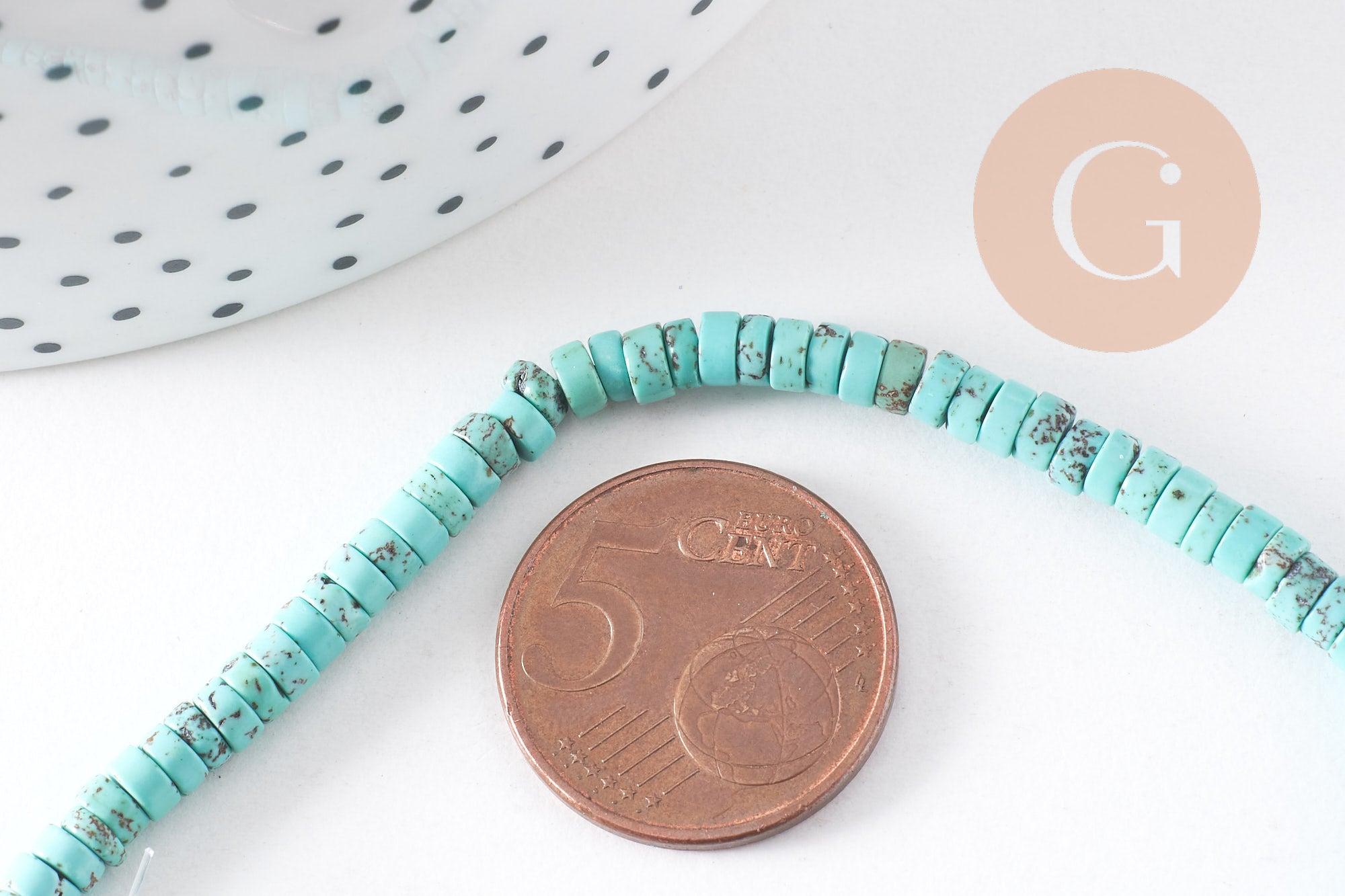 Perle rondelle howlite naturelle turquoise 4mm, x1 fil de 39cm (G0325)