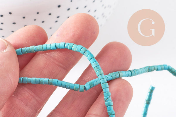 Perle rondelle howlite turquoise 4mm, howlite naturelle,perle turquoise,perle pierre,création bijoux,fil de 92 perles x1 (G1554)