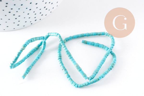 Perle rondelle howlite turquoise 4mm, howlite naturelle,perle turquoise,perle pierre,création bijoux,fil de 92 perles x1 (G1554)