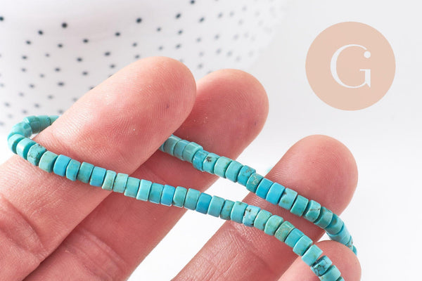 Perle rondelle howlite turquoise naturelle 4mm, x 1 fil de 150 perles (G1039)