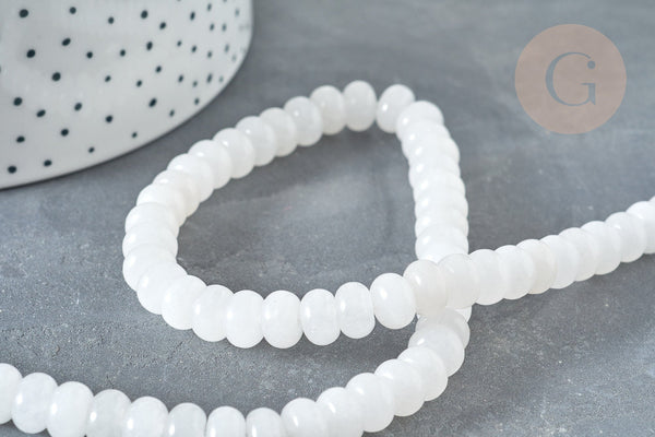 Perle rondelle jade blanc naturel 8x5~5.5mm,fil de 40cm, x1 (G7330)