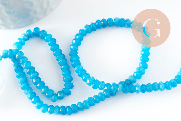 Perle rondelle jade bleu ciel,pierre jade naturel,perle facette,jade,4x3mm,fil de 37cm (G4635)