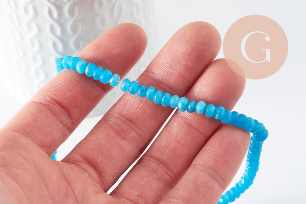 Perle rondelle jade bleu ciel,pierre jade naturel,perle facette,jade,4x3mm,fil de 37cm (G4635)