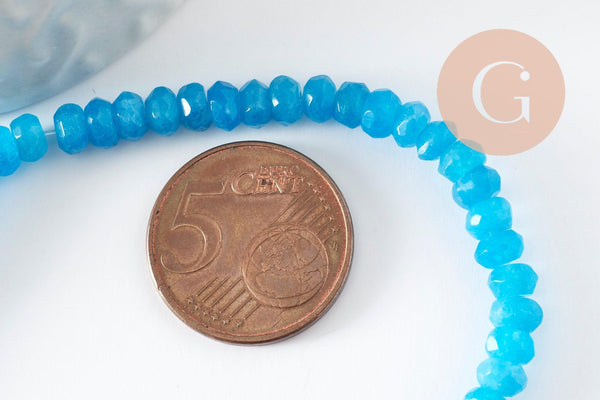 Perle rondelle jade bleu ciel,pierre jade naturel,perle facette,jade,4x3mm,fil de 37cm (G4635)