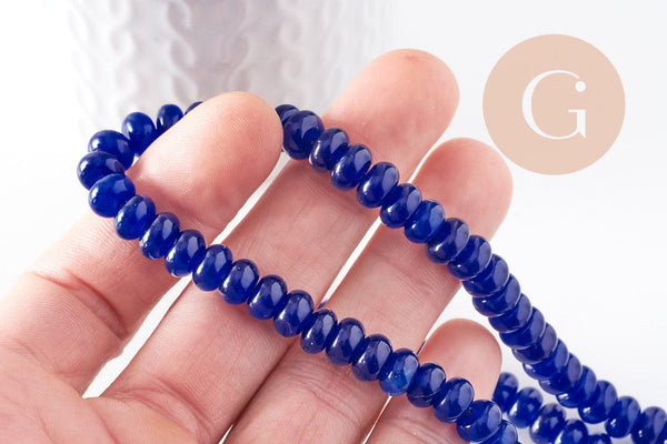 Perle rondelle jade bleu roi,perle jade,pierre naturelle,jade naturel,perle pierre,perle facette,jade,8x5mm,fil de 38,5 cm (G6725)