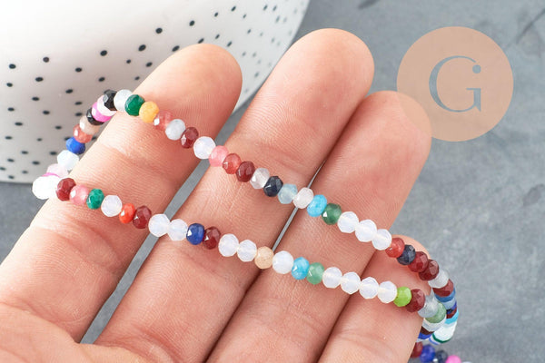 Perle rondelle jade naturel multicolore 5x3mm, x1 fil de 37cm (G1542)