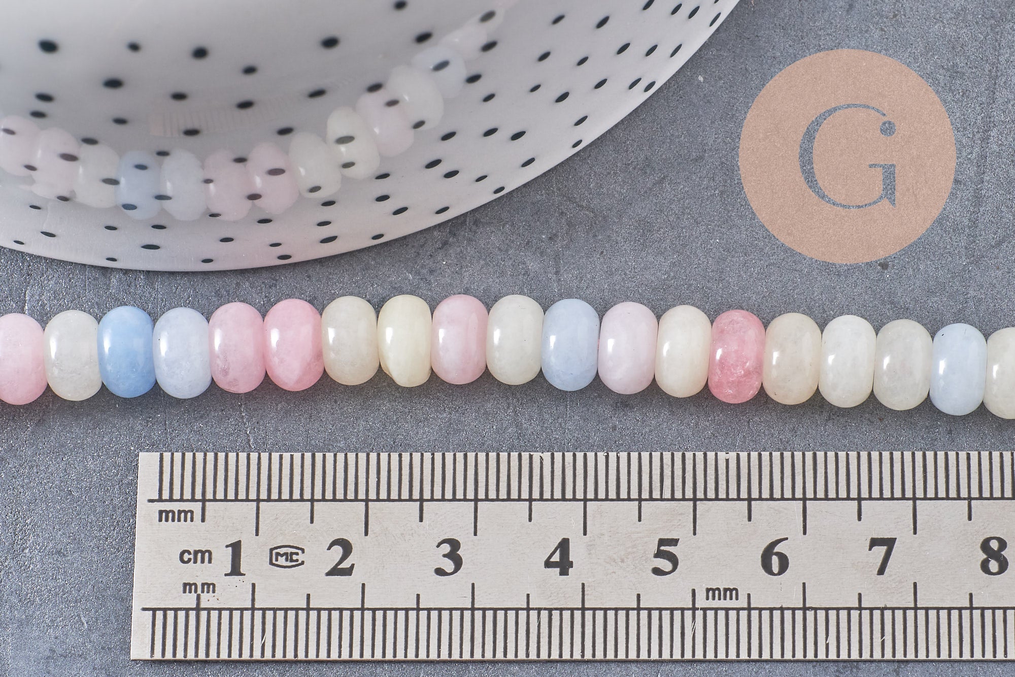 Perle rondelle jade naturel multicolore pastel 8x5mm, x1 fil de 38.5cm (G10599)