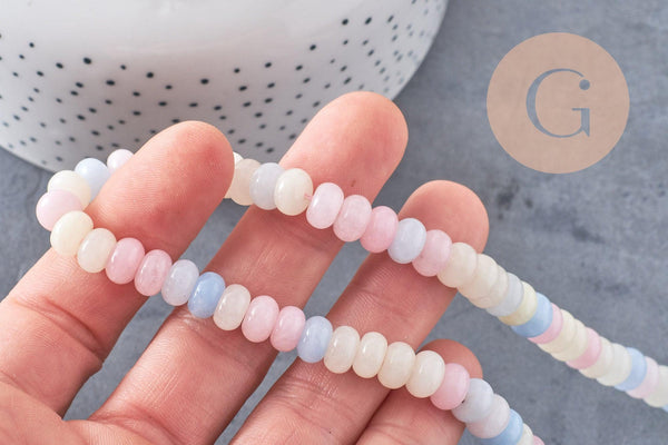 Perle rondelle jade naturel multicolore pastel 8x5mm, x1 fil de 38.5cm (G10599)