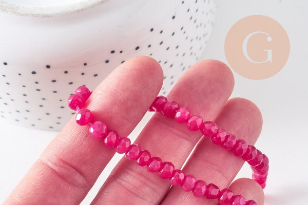 Perle rondelle jade naturel rose fuchsia facettes 6x4mm, x1 fil de 32cm (G4706)