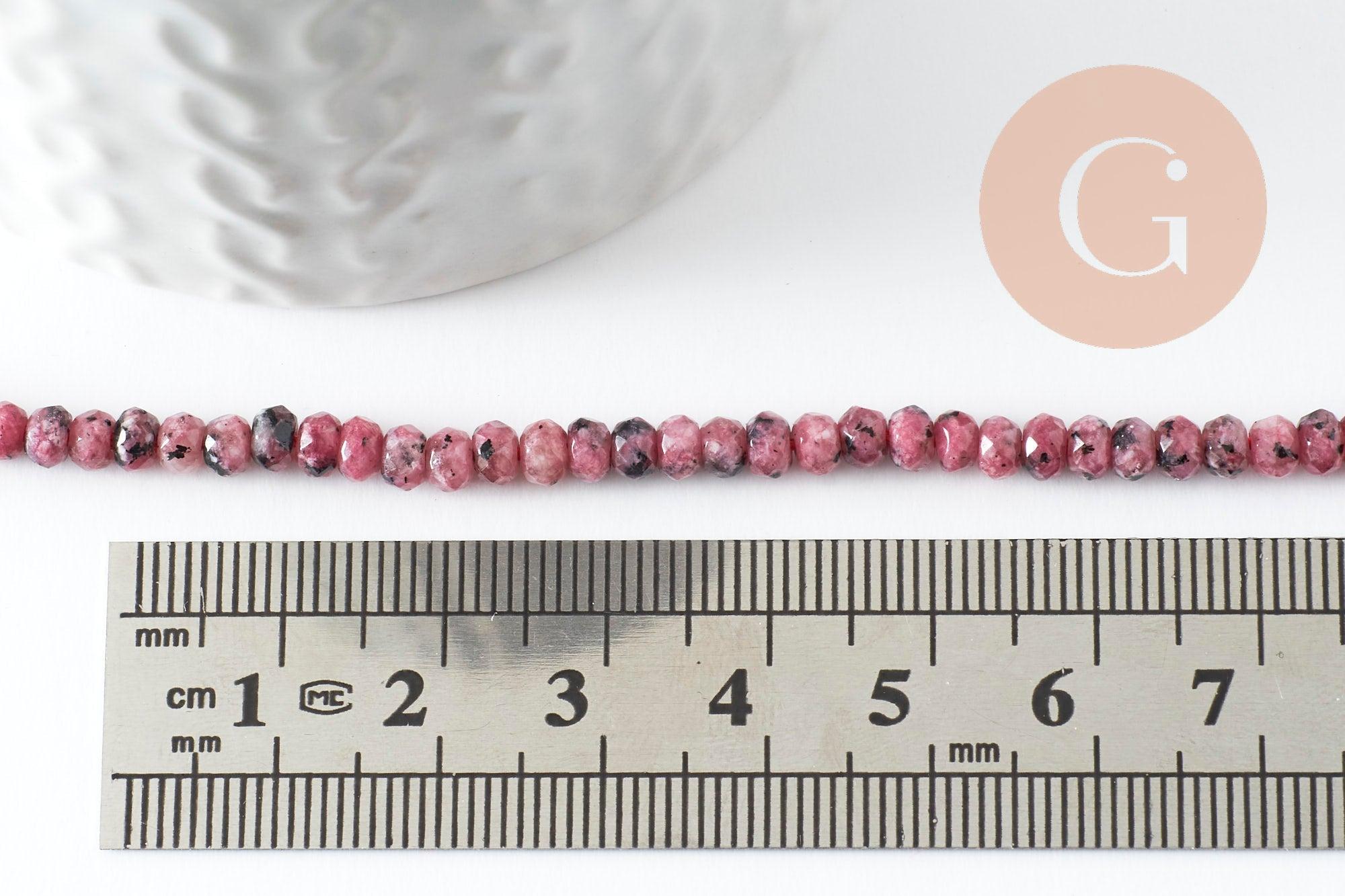 Perle rondelle jade naturel rose marbré 5x3mm, x1 fil de 36cm (G4660)