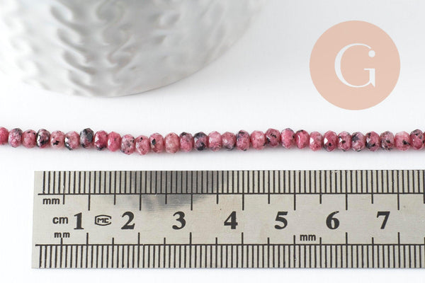 Perle rondelle jade naturel rose marbré 5x3mm, x1 fil de 36cm (G4660)
