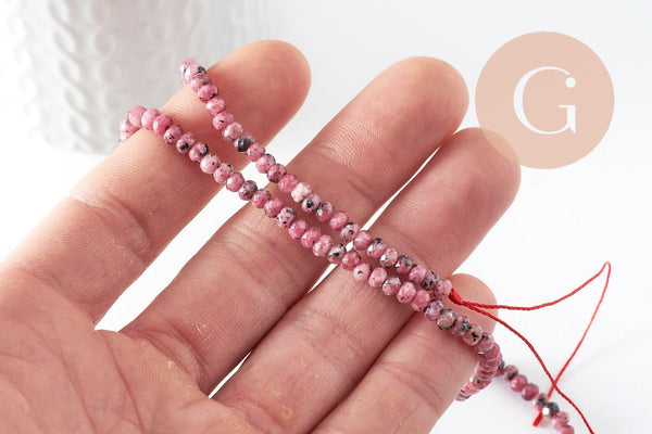Perle rondelle jade naturel rose marbré 5x3mm, x1 fil de 36cm (G4660)