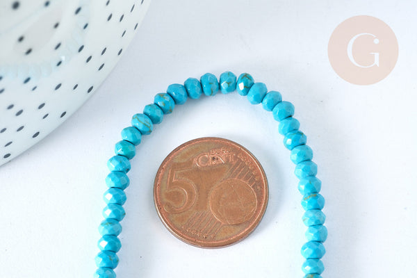 Perle rondelle jade teintée turquoise opaque facettée 4x2.5mm, pierre, fil de 35cm x1 (G7538)