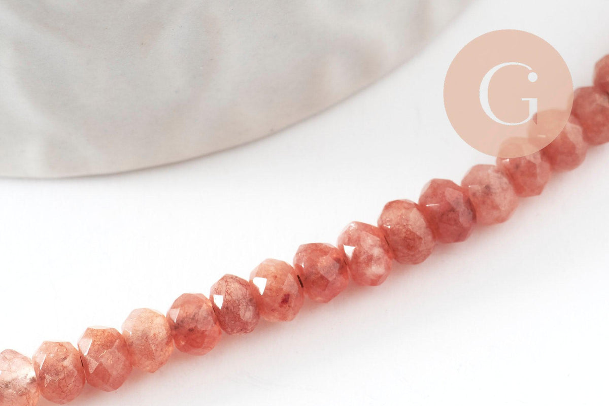 Perle rondelle jade rose,perle jade,pierre naturelle,perle facette,jade,5x3mm,fil de 36 cm, x1 (G3052)
