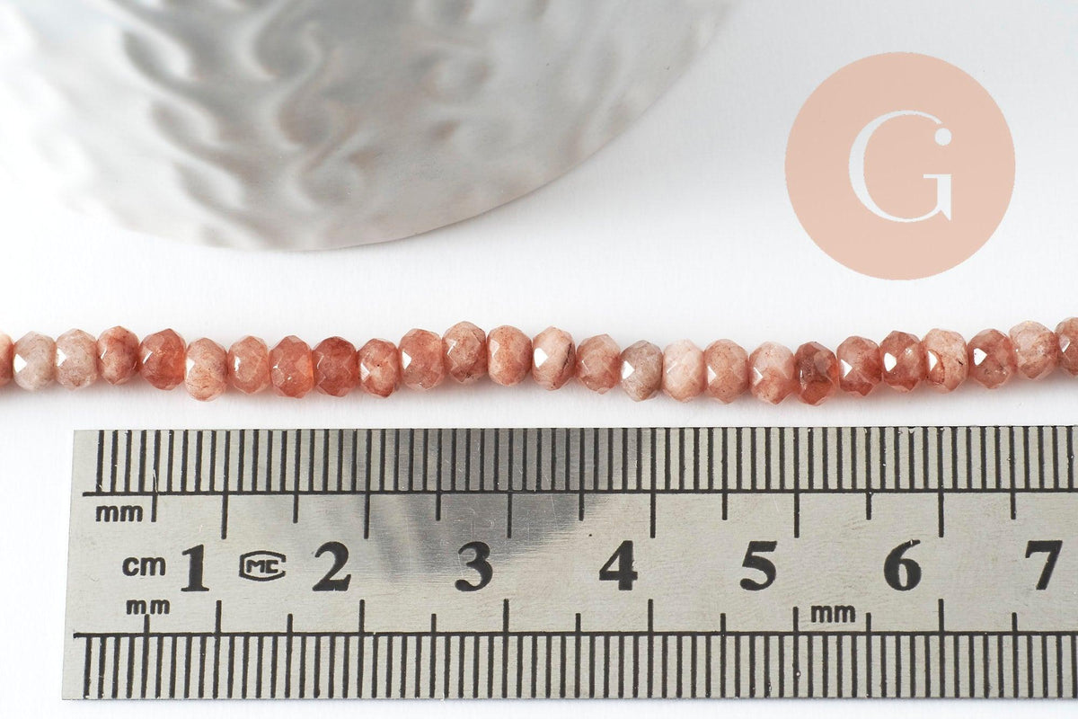 Perle rondelle jade rose,perle jade,pierre naturelle,perle facette,jade,5x3mm,fil de 36 cm, x1 (G3052)