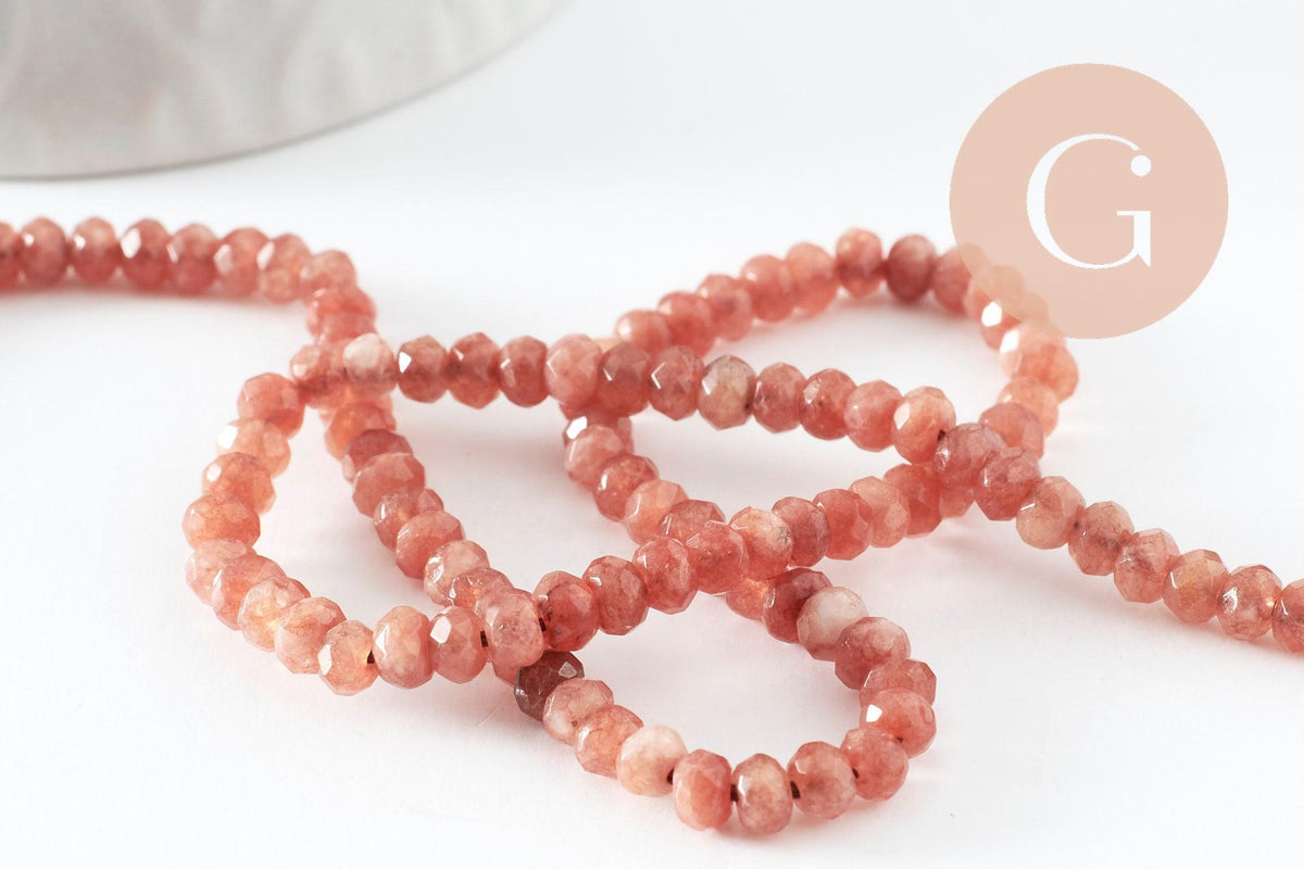 Perle rondelle jade rose,perle jade,pierre naturelle,perle facette,jade,5x3mm,fil de 36 cm, x1 (G3052)