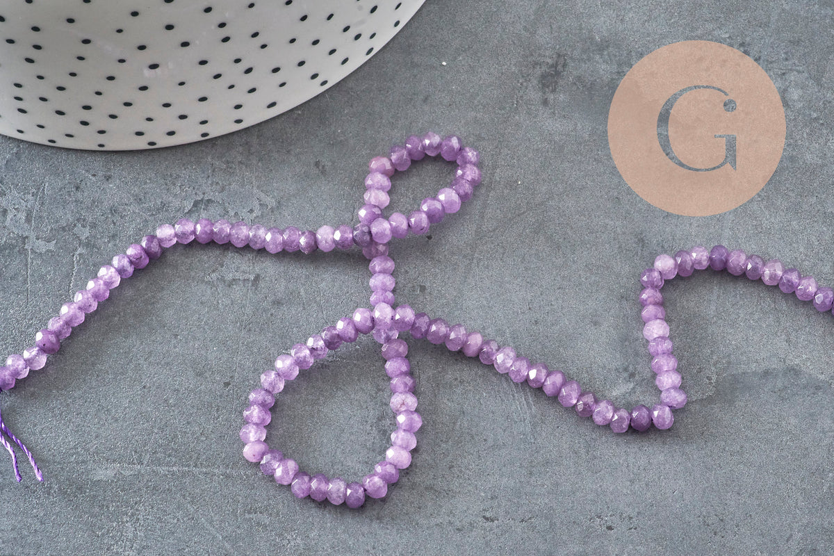 Perle rondelle jade violet, naturelle, perle facette,jade,5x3mm,fil de 35 cm, x1 (G1704)-Perles-Gingerlily Perles