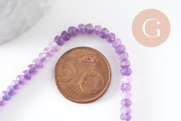 Perle rondelle jade violet, naturelle,jade, pierre,perle facette,jade,5x3mm,fil de 35 cm, x1 (G1704)