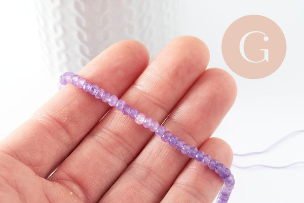 Perle rondelle jade violet, naturelle,jade, pierre,perle facette,jade,5x3mm,fil de 35 cm, x1 (G1704)