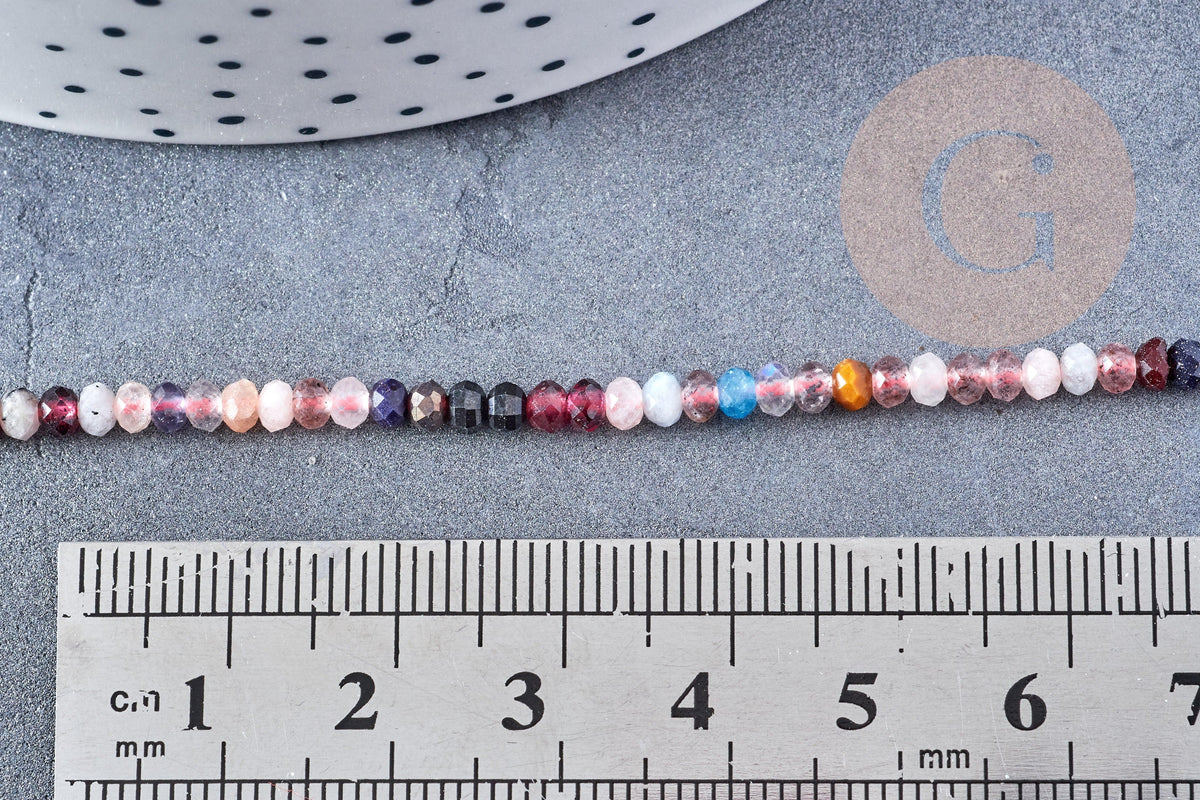 Perle rondelle pierres naturelles mélangées facettes 3x2mm, x1 fil de 39cm(G8700)
