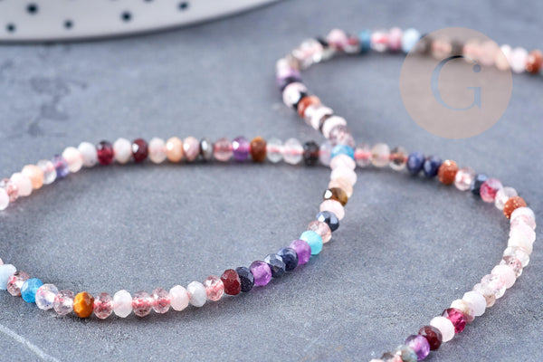 Perle rondelle pierres naturelles mélangées facettes 3x2mm, x1 fil de 39cm(G8700)