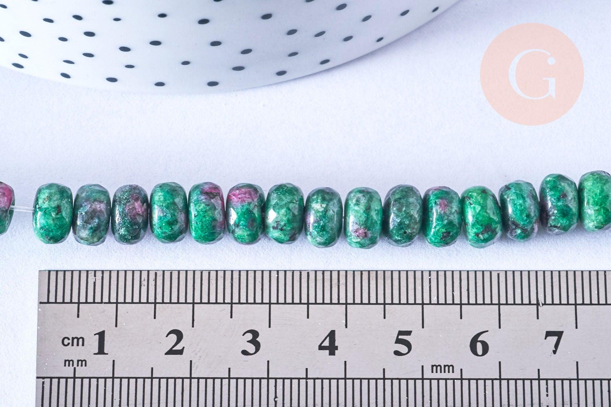 Perle rondelle rubis sur zoisite facetté naturel,Pendentif bijoux, pierre naturelle,10mm, le fil de 38cm, x1 (G6721)