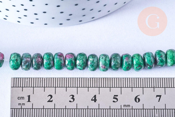 Perle rondelle rubis sur zoisite facetté naturel,Pendentif bijoux, pierre naturelle,10mm, le fil de 38cm, x1 (G6721)